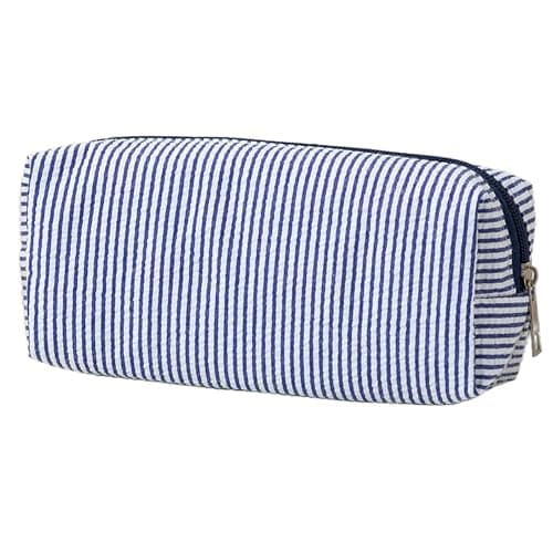 HFHungkeong Seersucker Striped Pencil Bag, Large Capacity Stationery Pouch | Preppy Aesthetic Multifunctional Design That Doubles as a Cosmetic Makeup Pouch or Travel Storage Bag - Image 1