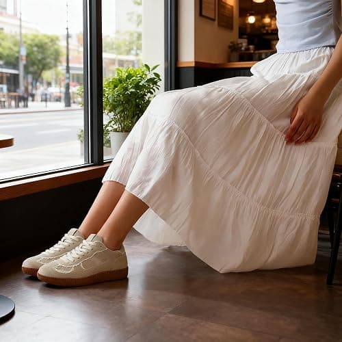RIBONGZ Women's Casual Shoes Fashion Sneakers Lace Up Tennis Sneaker Classic Low Top Trainers with Gum Sole Leather Suede Walking Footwear Dressy Shoes thumbnail 4