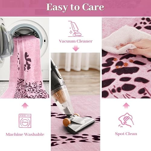 OJIA Leopard Print 8x10 Rugs for Living Room, Soft Pink Bedroom Rug Washable Area Rugs 8x10, Ultra-Thin Modern Dining Room Rug Stain Resistant Floor Carpet for Playroom Kids Room Nursery Office thumbnail 3