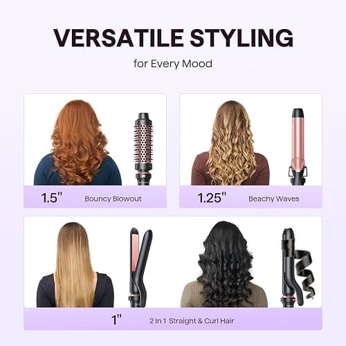 Wavytalk 3 in 1 Curling Wand Set, Multi Curl, Curling Iron Set with Heated Round Brush, Flat Iron Hair Straightener, 1 1/4 inch Curling Iron, Dual Voltage Hair Curler thumbnail 2