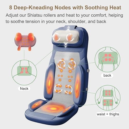 Rainwolf Shiatsu Neck and Back Massage Cushion with Heat - 4D Deep Tissue Kneading Full-Back Massager for Relief Fatigue, Adjustable Intensity & Height, for Office Chair & Home thumbnail 2