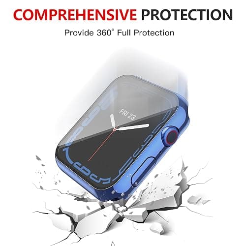 Misxi [2 Pack Waterproof Anti-Scratch Case with Button for Apple Watch Series 9 (2023) Series 8 Series 7 45mm, Hard PC Cover with Tempered Glass Screen Protector for iWatch, 1 Blue + 1 Transparent thumbnail 8