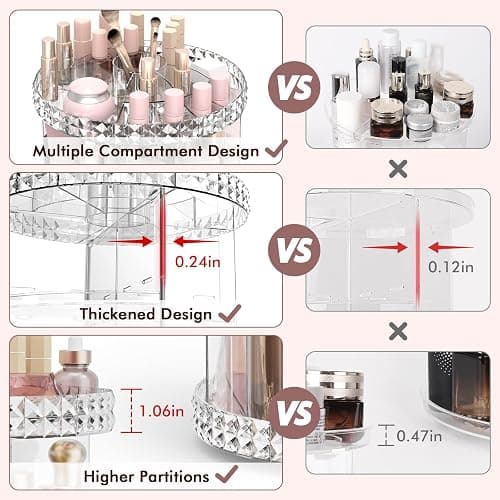 Rosoenvi Rotating Makeup Organizer, 360° Spinning Skincare Organizers, Adjustable Layer Cosmetic Storage Lazy Susan Makeup Organizers for Dresser Bathroom, Medium, Clear thumbnail 2