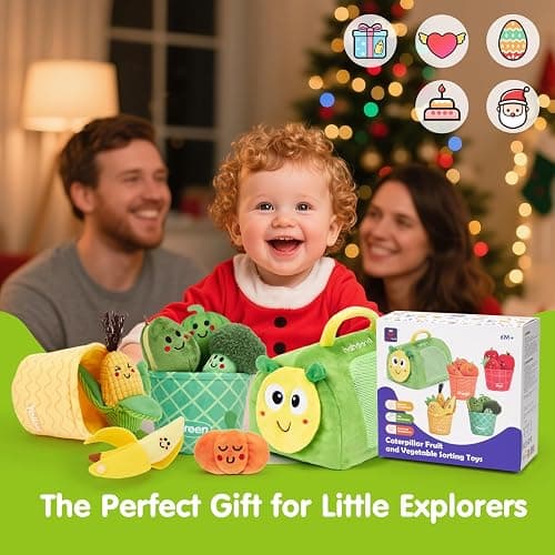 hahaland Montessori Toys for 1 Year Old - Color Sorting Fruits & Veggies Sensory Baby Toys 6-12 Months, 17 PCS Plush Play Food with Caterpillar Storage Bag, Baby Stocking Stuffers First Learning Gifts thumbnail 8