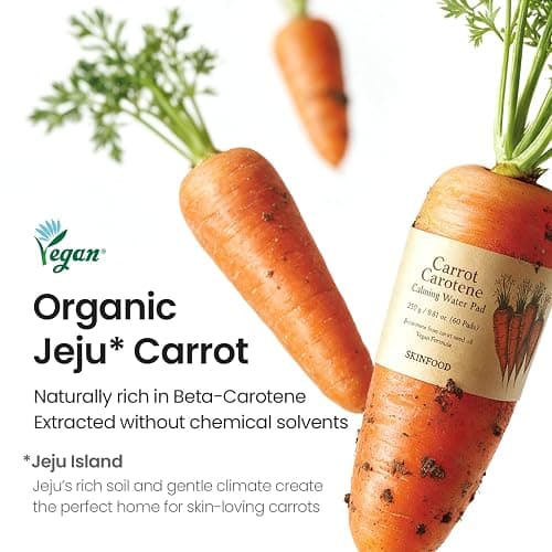 SKINFOOD Carrot Carotene Toner Pads, Hydrating & Soothing, Cotton Facial Toner Pads for Sensitive Skin, Korean Skincare for Face, Quick Calming, After Sun & Heat Care, 60 Pads thumbnail 6