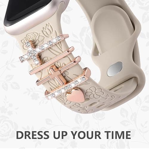 DaQin Flower Engraved Band Compatible with Apple Watch Bands for Women 40mm 38mm 41mm 42mm, Soft Silicone Strap With Dressy Decorative Apple Watch Charms for iWatch Series 11 10 9 8 7 6 5 4 3 2 1 SE thumbnail 3