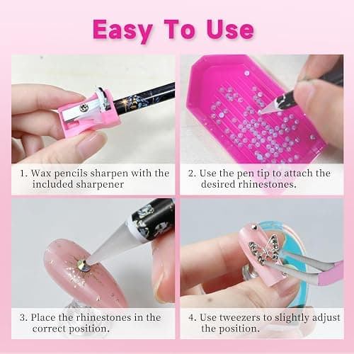 ESUOHYM 10 Pcs Wax Pencil for Bedazzling with 10 pcs Diamond Art Trays | High Adhesion Bedazzling Wax Pencil for Resin Gems, Trays for Sort Rhinestones, Rhinestone Picker Tools DIY Art Craft Pink thumbnail 6