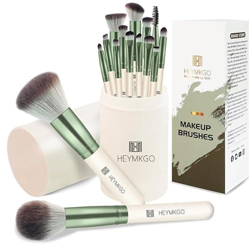 HEYMKGO Makeup Brushes 15Pcs Diversity Makeup Brush Set with Makeup Brush Holder Premium Synthetic Bristles Foundation Kabuki Powder Concealers Blush Blending Lip Eyeshadow Highlighter Eyebrow Brush - Image 1