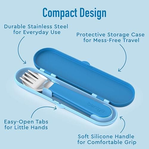 Bentgo Kids Stainless Steel Utensil Set - Reusable Fork, Spoon & Storage Case, PFAS- & BPA-Free, Easy-Grip Handles, Lightweight, Dishwasher Safe, School Lunch, Travel & Outdoors (Blue) thumbnail 5