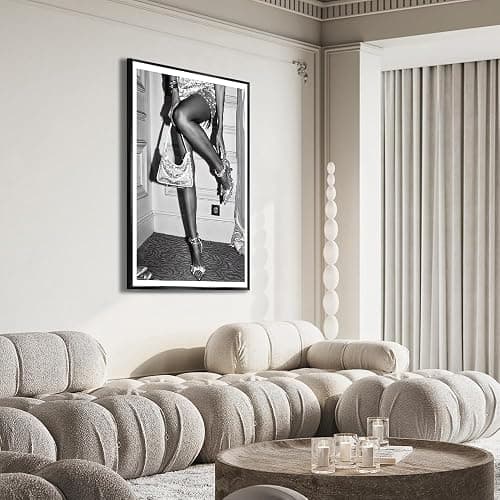 High Fashion Poster Trendy Black and White Wall Art Retro Girl Luxury Feminist Canvas Prints Beautiful Chic Woman Picture for College Dorm Batchroom Bedroom Room Decor 16x24in Metal Black Frame thumbnail 4