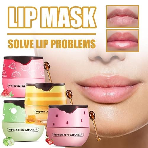 4 Pcs Honey Lip Balm, Strawberry Apple Watermelon Lip Mask, Moisturizing Lip Sleeping Mask, Hydrate Repair Prevent Dry Cracked Lip (Honey+Strawberry+Apple Lime+Watermelon) - 4 Kinds of Fruits thumbnail 2