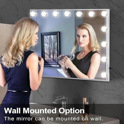 FENCHILIN Hollywood Spiegel mit 15 LED Lampen 58x46cm Schminkspiegel mit Beleuchtung mit USB Anschluss 3 Lichtmodi 10x Vergrößerung HD Gehärtetes Glas Weiß für Schlafzimmer thumbnail 7