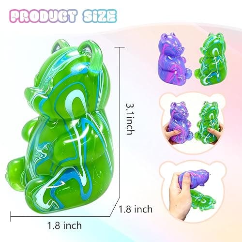 2 Pcs Gummy Bear Squishyies Fidget, Squeeze Stress Balls for Anxiety Relief, Maltose Filled Fidget Toys for Adults, Party Favors, Birthday Gifts, Classroom Prizes & Goodie Bag Fillers (Blue&Purple) thumbnail 3