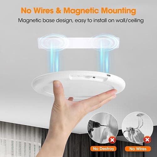 Gotopceed Rechargeable Motion Sensor Ceiling Light with Remote - Magnetic Wireless Ceiling Light Battery Powered for Closet Shower Stairs Shed Hallway ect thumbnail 2