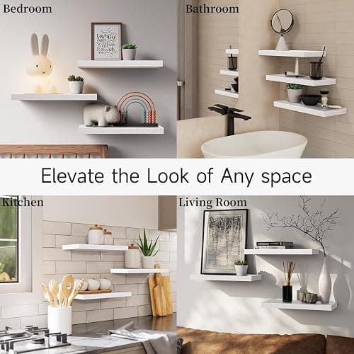 BAYKA White Floating Shelves 15.7in, Set of 3, Wall Mounted for Wall Decor | Easy Install, 22lbs Max Load, Hidden Bracket, Shelving for Bathroom Bedroom Kitchen Display Storage, Multi-Wall Compatible thumbnail 7
