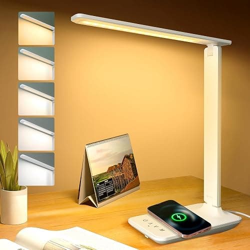 karidi LED Desk Lamp with Wireless Charger, Dimmable Table Lamp Reading Lamp with USB Charging Port, 5 Lighting Modes, Sensitive Control, Foldable Portable Desk Light for Home Office Bedroom Reading - White Pro thumbnail 8
