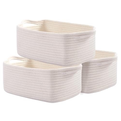 OIAHOMY Cotton Rope Storage Baskets | Decorative Storage Basket for Closet Storage, Home Organizing Bins and Nursery Decor | Cotton Rope Woven Baskets for Storage Shelf, Pure and White - Image 1
