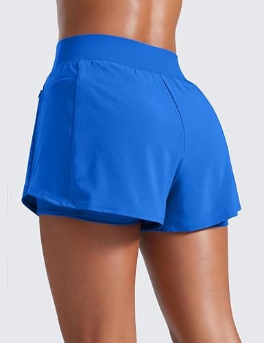 CRZ YOGA 2 in 1 Double Layer Running Shorts for Women 3" - High Waisted for Athletic Tennis Workout with Zip Pockets thumbnail 2