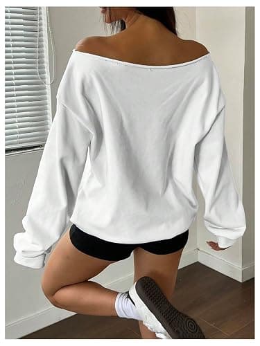 Verdusa Women's Number Off The Shoulder Tops Y2K Streetwear Oversized Sweatshirt thumbnail 2
