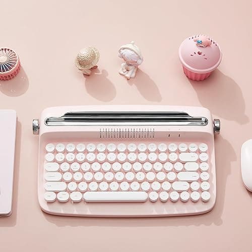 YUNZII ACTTO B303 Wireless Typewriter Keyboard, Bluetooth Connection, Cute Retro Aesthetic Design with Integrated Stand for Tablet, Phone, PC and Win/Mac/Android(B303, Baby Pink) thumbnail 8