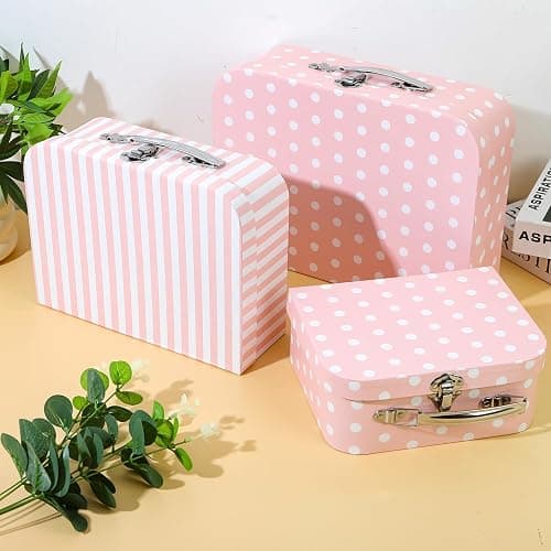 Dloulqz Paperboard Suitcases Set of 3 Decorative Storage Boxes with Lids,Mini Suitcase,Cute Storage Gift Boxes for Barbie Doll,Toys,Photos,Hat,Christmas New Year,Wedding Birthday Party Home Decoration thumbnail 2