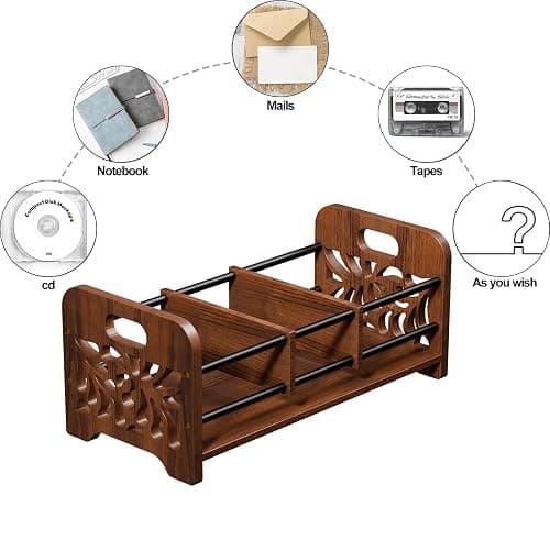 QILICHZ CD Holder,DVD Holder Storage,Wood CD Rack Organizer,DVD Rack,Cassette Tape Storage with Dividers for CDs, DVDS, Tapes,Video Game Cases, Tape Display Stand, Hold 35Pcs thumbnail 7