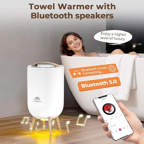 VOUKOTA Towel Warmers for Bathroom, 23L Blanket Warmer with Bluetooth Speaker & Mood Light, Built-in Timer, Fits Two 40"x70" Towels, Blankets & Robes thumbnail 2