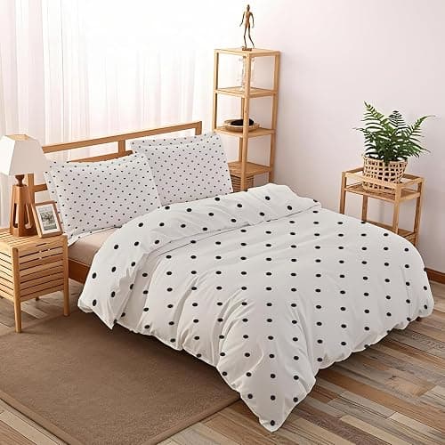 Polka Dot Duvet Cover Set 3 Pieces, Black and White Dot Modern Full Size Comforter Cover Soft Microfiber Bedding Set with Zipper & Ties, 1 Duvet Cover 80x90 inches, 2 Pillowcases thumbnail 3