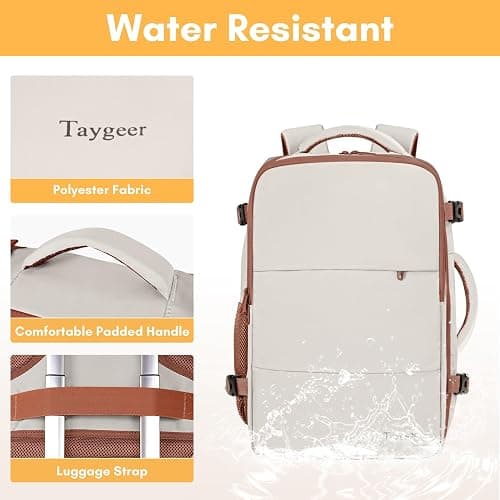 Taygeer Backpack for Women, College Backpack with Laptop Compartment & Shoe Pouch, 35l Travel Laptop Mochila Carry On Luggage, Airline Approved Personal Item Bag For Weekender Gym Hiking, Khaki White thumbnail 8