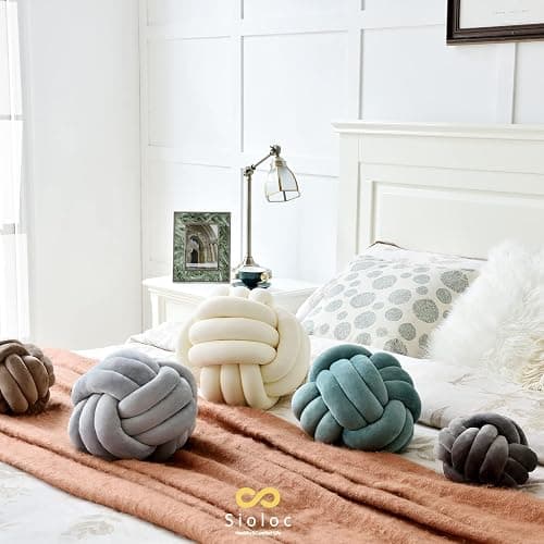 Sioloc Soft Knot Ball Pillows, Throw Cushion Home Decoration Plush ,Throw Knotted Handmade Round Plush Pillow (7.8inches,Ivory） thumbnail 3