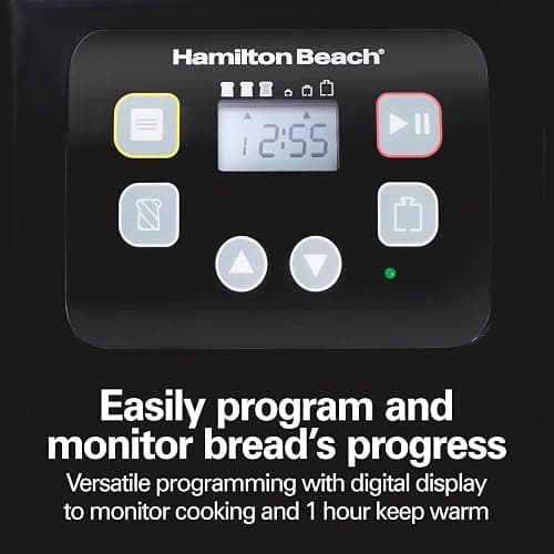Hamilton Beach Automatic Bread Maker Machine, Digital, Programmable, 12 Settings + Gluten Free, PFAS-Free Nonstick Pan + Kneading Paddle, 2 lb Capacity, Black thumbnail 7