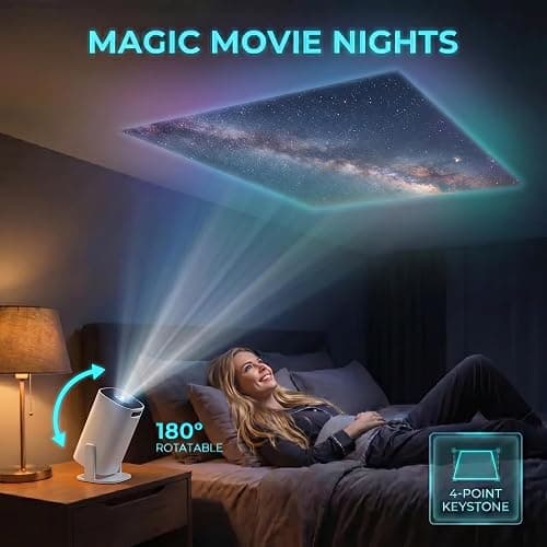 [Android 14 & 2026 Upgraded] YXLSSG Smart Portable Mini Projector with WiFi 6 & Bluetooth 5.4, 180° Rotatable, 1080P/4K Supported, Compatible with iOS/Android/TV Stick/Laptop/USB/HDMI thumbnail 4