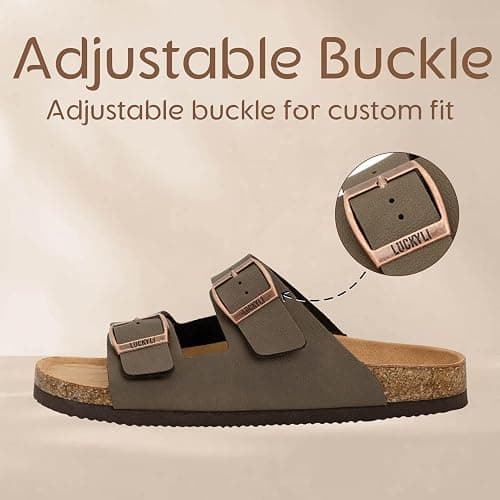 LUCKYLI Kids Sandals for Boys Girls Cork Footbed Slide Sandals with Adjustable Straps Non-slip Summer Slippers for Indoor Outdoor (Little/Big Kids) thumbnail 4