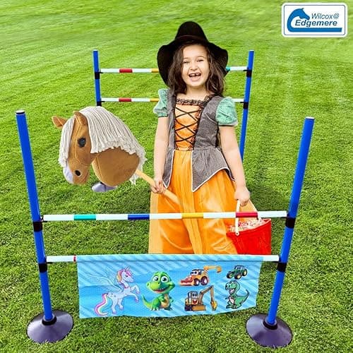 Equirail Kids Hobby Horse Jump Set – Set of 2 Adjustable Show Jumps with Poles, Cups & Filler – Includes Carry Bag – Garden Equestrian Toy thumbnail 3