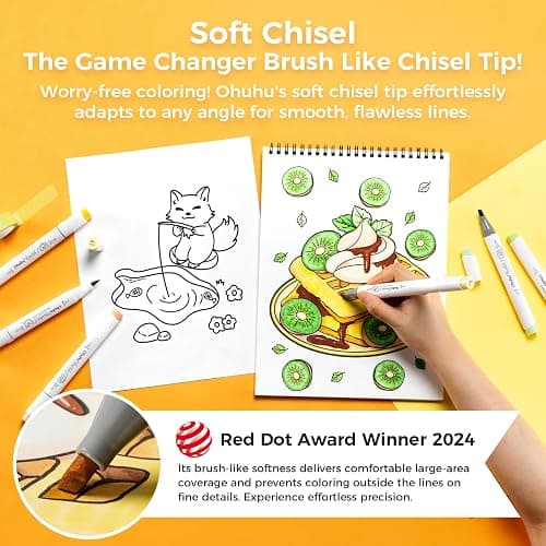 Ohuhu Alcohol Markers: Soft Chisel Red Dot Design Award Winner 48-color Brush & Soft Chisel Dual Tips Drawing Markers for Artists Beginners Adults Coloring Illustration Sketching - Honolulu S thumbnail 2