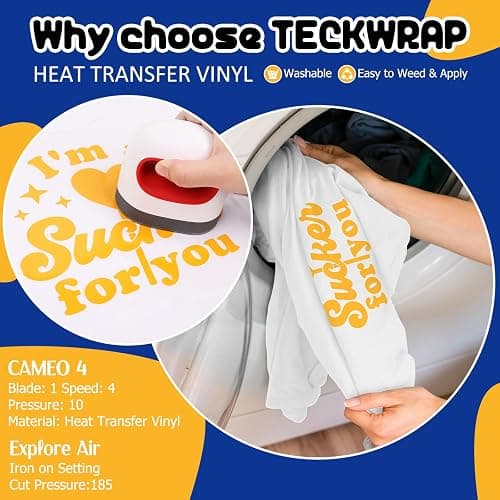 TECKWRAP Heat Transfer Vinyl for T-Shirts, Clothes, Bags & Pillows, 33 Sheets 12"x12" for Heat Press Iron On HTV Vinyl Compatible with Most Cutters, Easy Cut & Weed thumbnail 5