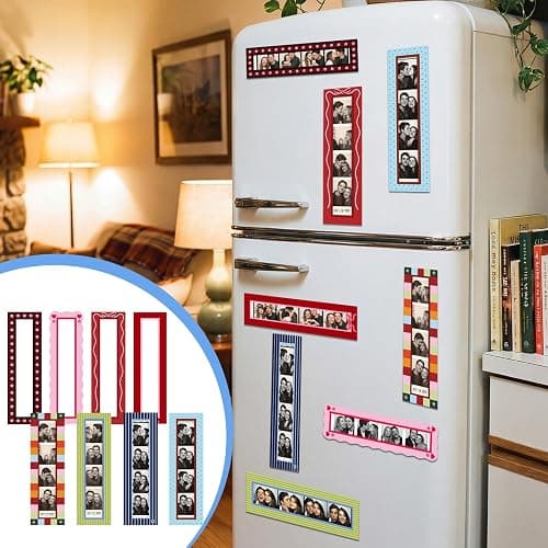 Tellegloww 8 Pcs Magnetic Photo Booth Strip Frame, Lovely, 1.5 x 8 in | Vertical Holders for Fridge, Colorful Vintage Design Fits Strips, Refrigerator Decor, Display Photobooth Memories Easily thumbnail 5