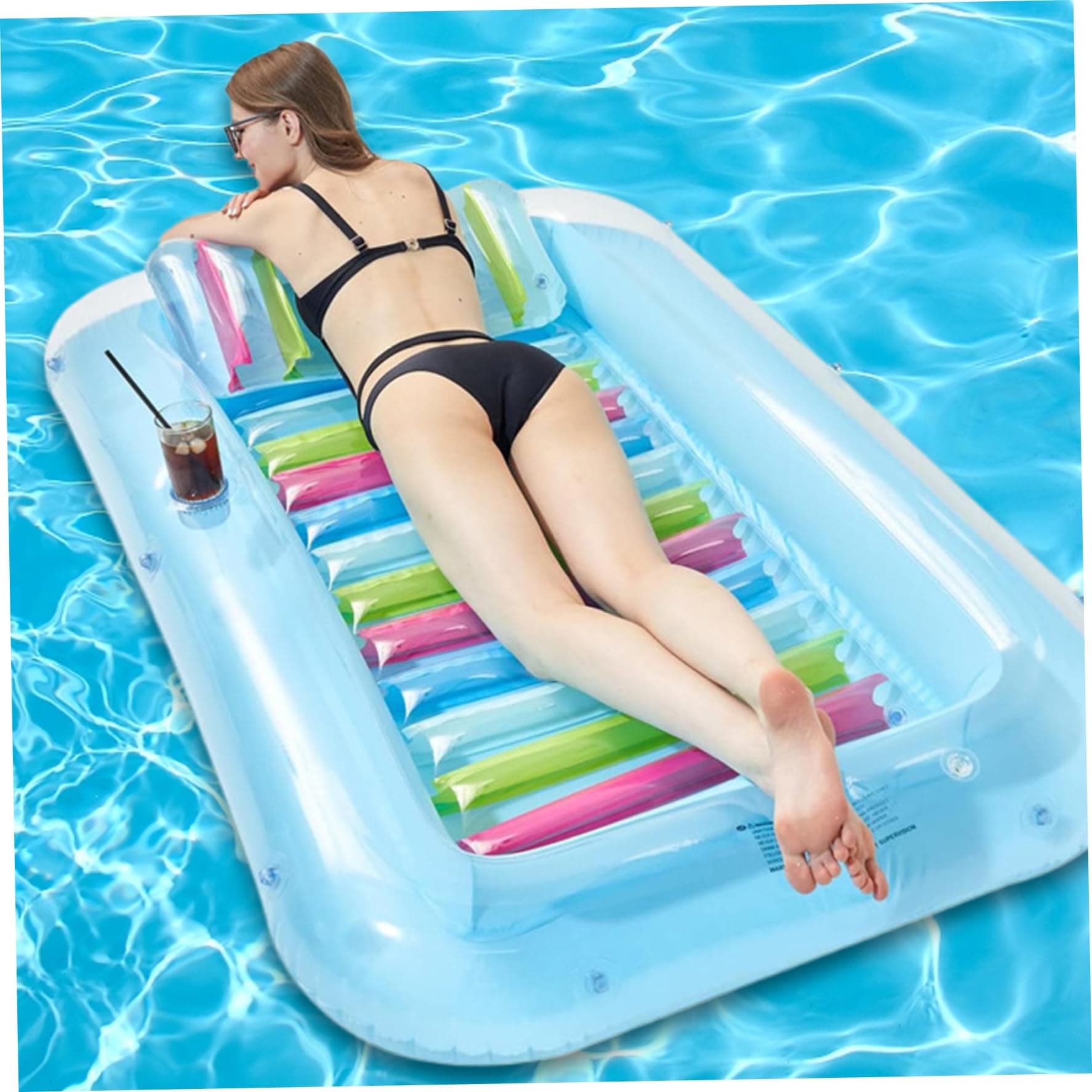 Tanning Pool Bed with Pillow, 69x43x8 Inch PVC Inflatable Sun Lounger with Drink Holder, Portable Blow up Pool Floats for Adults Kids Beach Sunbathing thumbnail 7