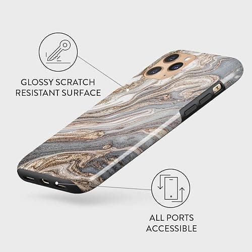 BURGA Phone Case Compatible with iPhone 11 PRO MAX - Hybrid 2-Layer Hard Shell + Silicone Protective Case -Grey & Gold Shades Marble Nude Natural Brown Sand - Scratch-Resistant Shockproof Cover thumbnail 4