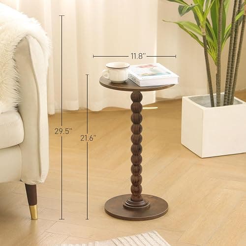 Fultyle Round Side Table, Small Drink Table for Small Spaces, Modern Accent Nightstand with Solid Wood Leg for Living Room, Bedroom, Corners, and Office (Rustic Brown) thumbnail 2