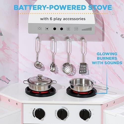 Best Choice Products Pretend Play Corner Kitchen, Ultimate Interactive Wooden Kids Playset w/Lights & Sounds, Ice Maker, Hood - Pink thumbnail 8