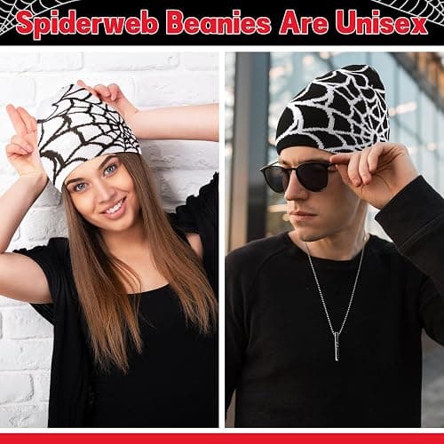 Jeyiour 4 Pcs Y2k Beanies Spider Web Pattern Beanie Gothic Acrylic Knitted Hat Casual Streetwear Outdoor for Men Women thumbnail 6