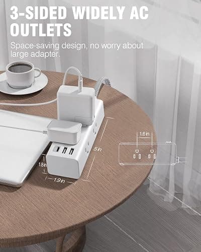 10 Ft Power Strip Surge Protector - One Beat 10ft Extension Cord with 6 Widely Outlets 3 USB Ports (1 USB C), Wall Mount Outlet Extender, Flat Plug Power Strip for Travel Home Office College Dorm Room thumbnail 4