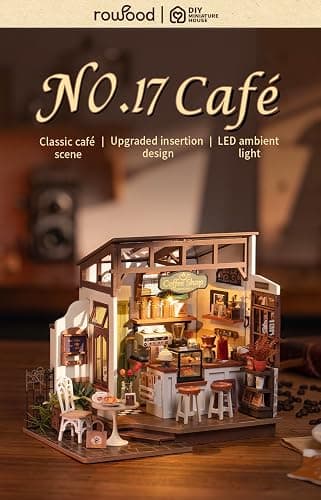 Rowood Coffee Miniature House Kit, DIY Miniature Dollhouse Kits Gifts for Adults to Build, Mayberry Street Miniatures, Wooden Adults Crafts, Mini Model Kits with LED, Birthday for Adult(NO.17 Cafe) thumbnail 3