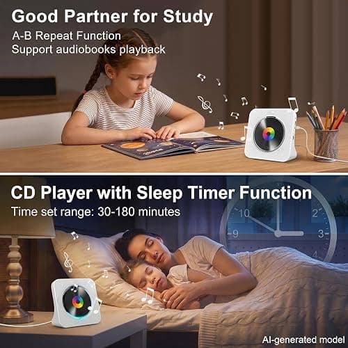Gueray CD Player Portable Bluetooth Desktop CD Players for Home | Portable CD Player with Bluetooth with Timer Built-in HiFi Speakers with LCD Screen Display Boombox FM Radio USB Type-C thumbnail 6