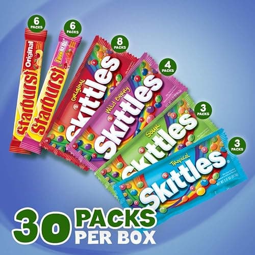 SKITTLES & STARBURST Variety Pack Full Size Chewy Candy Assortment, 62.79 oz, 30 Count (Pack of 2) thumbnail 4
