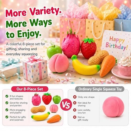 9 Pack Fruit Squishy Toys Slow Rising Fidget Toy Strawberry Carrot Apple Banana Peach Peanuts Dragon Fruit Potato Bayberry Jumbo Squishies Stress Ball Fruit Squeeze Toy Set for Gifts Party Favor thumbnail 7