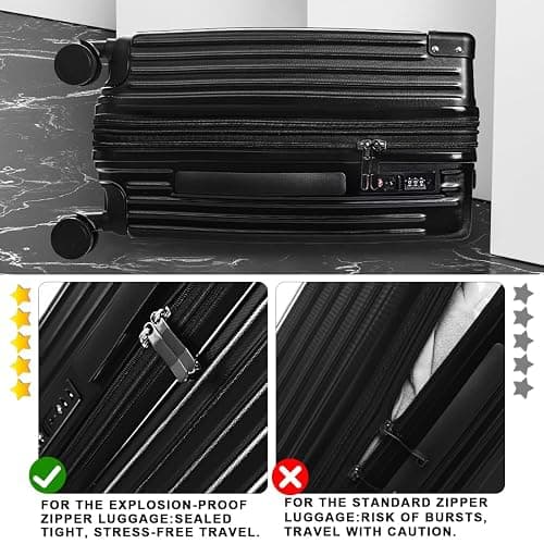 SONSENAI 3-Piece Expandable Luggage Set Suitcase in Classic Black -Double Wheel Stability & Secure TSA Locks(20in24in28in) thumbnail 5