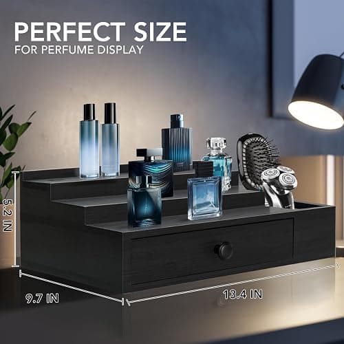 Cologne Stand Organizer for Men, 3 Tier Cologne Display Shelf with Velvet Lining Drawer and Compartments for Watch, Jewelry, Perfume Display Risers for Cologne, Great Gift for Father thumbnail 6