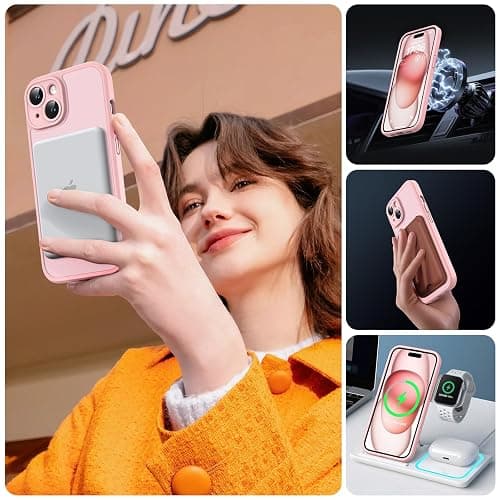 TOCOL for iPhone 15 Case, Compatible with MagSafe, Light Pink | Built-in Magnets, Full Camera & Military-Grade Protection, Anti-Slip Shockproof Translucent Matte Back Phone Cover thumbnail 7
